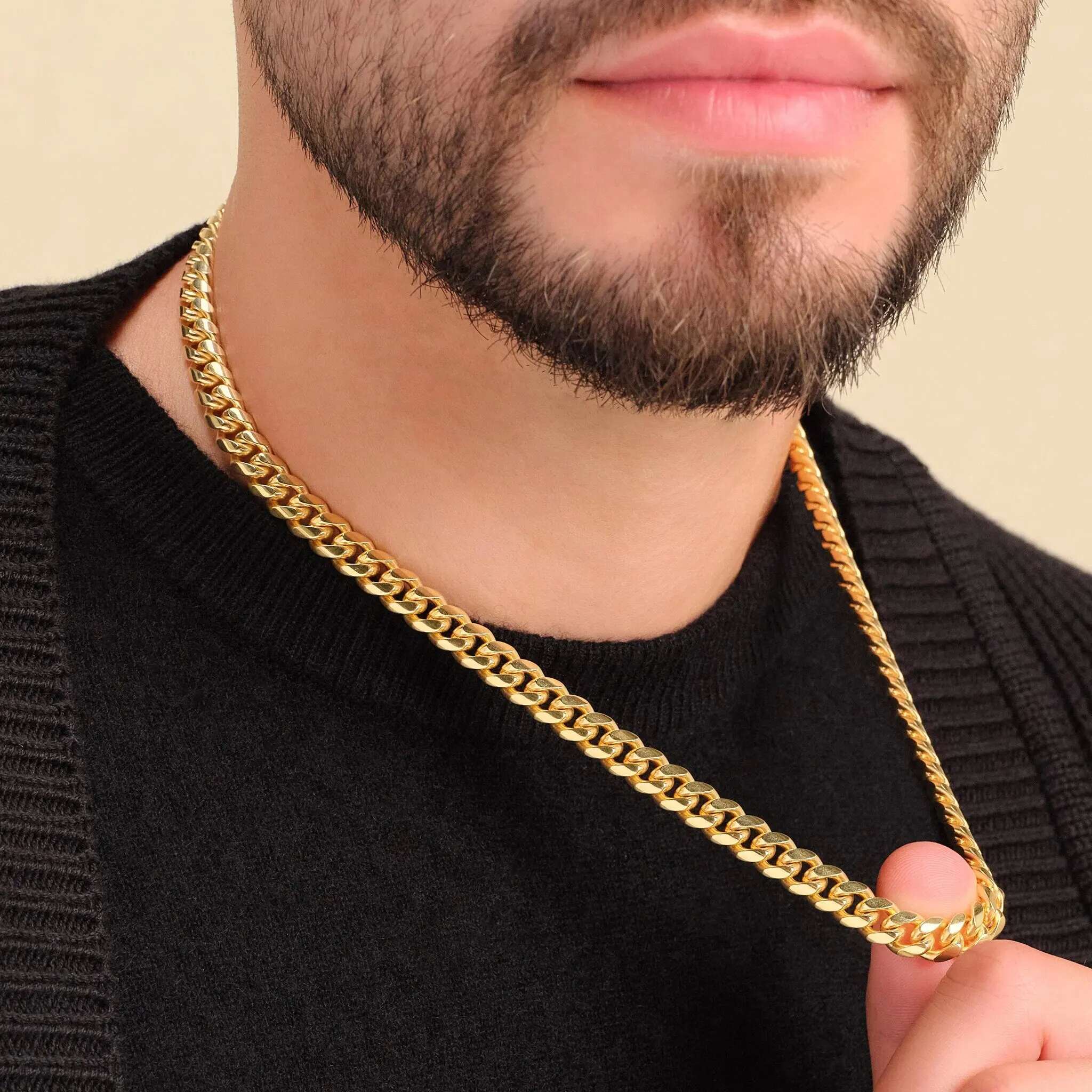 Stainless Steel Mens Cuban Link Chain Miami Necklace 8/10/12/14mm Width No Fade Durable Hip Hop Jewelry 7-26 Length