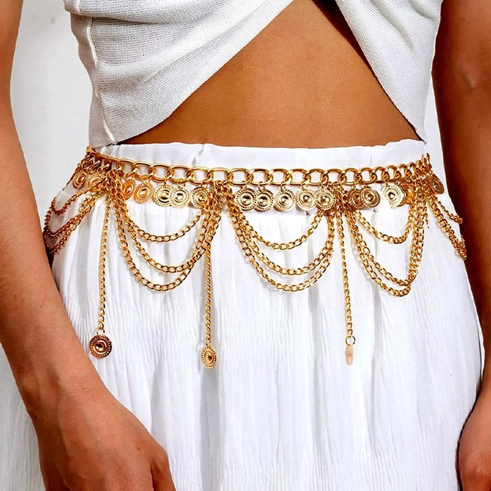 Fashion Belly Dance Waist Chain Female Elegant Gold Coin Tassel Necklace Skin Jewelry Belt 250410