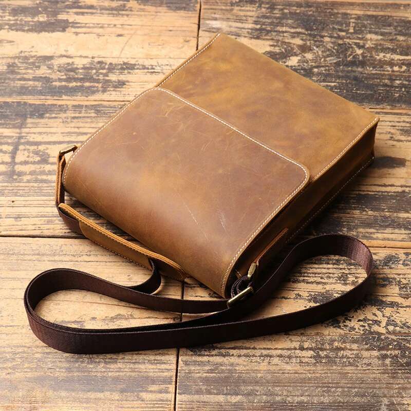 Nesitu Highend Vintage Black Brown Genuine Crazy Horse Leather Shoulder Men Women Messenger Bag For 9.7'' Ipad Phone Purse M9002