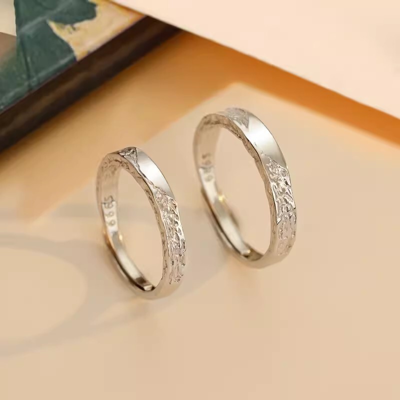 Pure fashion ring Silver S999 Micro Wave Heartbeat Couple Rings INS Niche Design Simple High-end Designer Ring Glacier Texture Rings