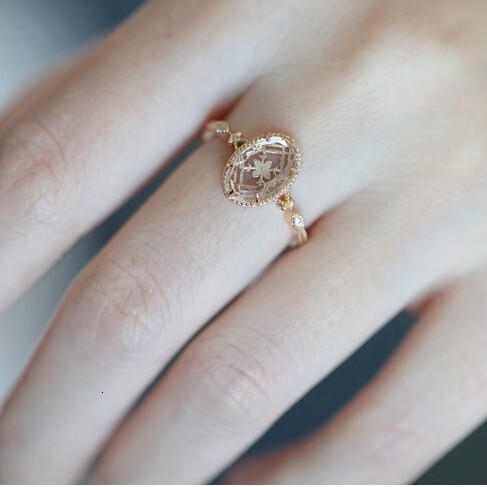 "mirror Fashion Ring Spring Poetry" Exquisite Light Luxury High Imitation Natural White Crystal Luxurious Designer Ring Rose Flower Women 