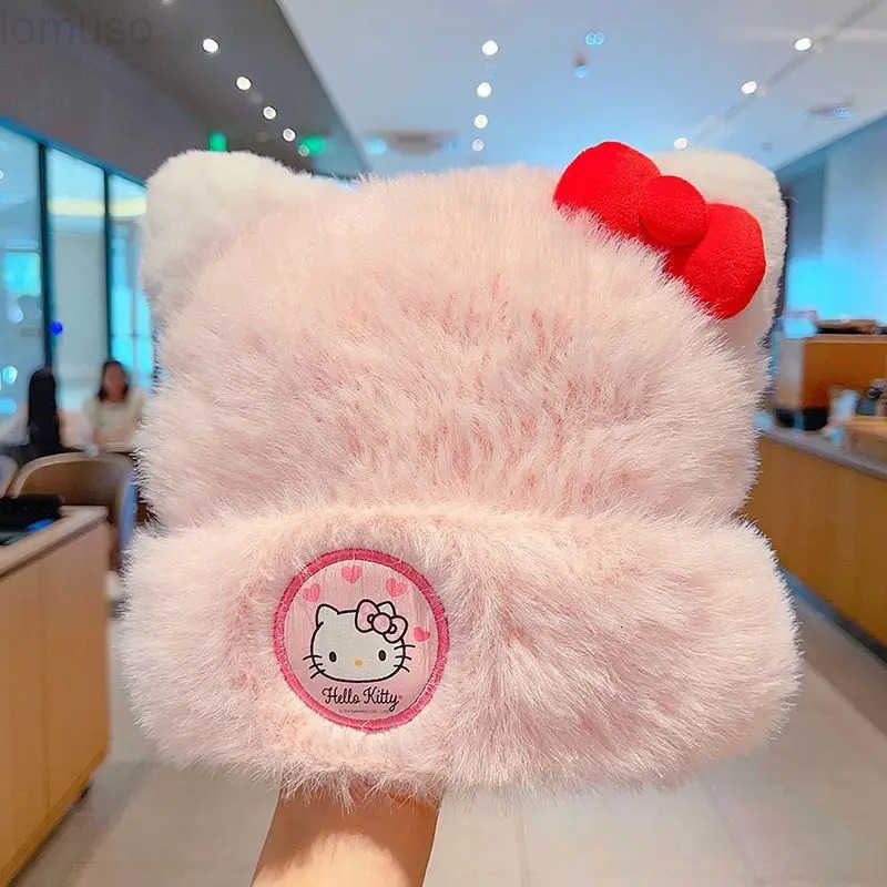 Sanrio New Hello Kitty Kuromi My Melody anime-themed pattern cartoon cute girls warm hat kawaii fleece-lined winter knit hat H251110