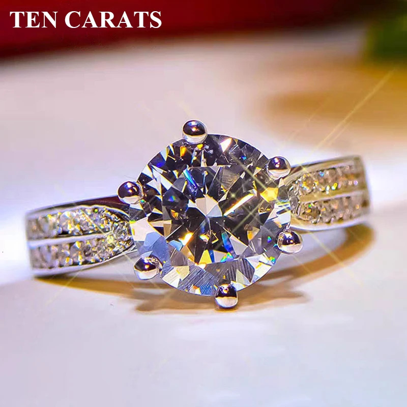 TEN CARATS 100 s925 sterling silver 18K white gold ring round VVS 05 2ct diamond wedding womens jewelry 251023