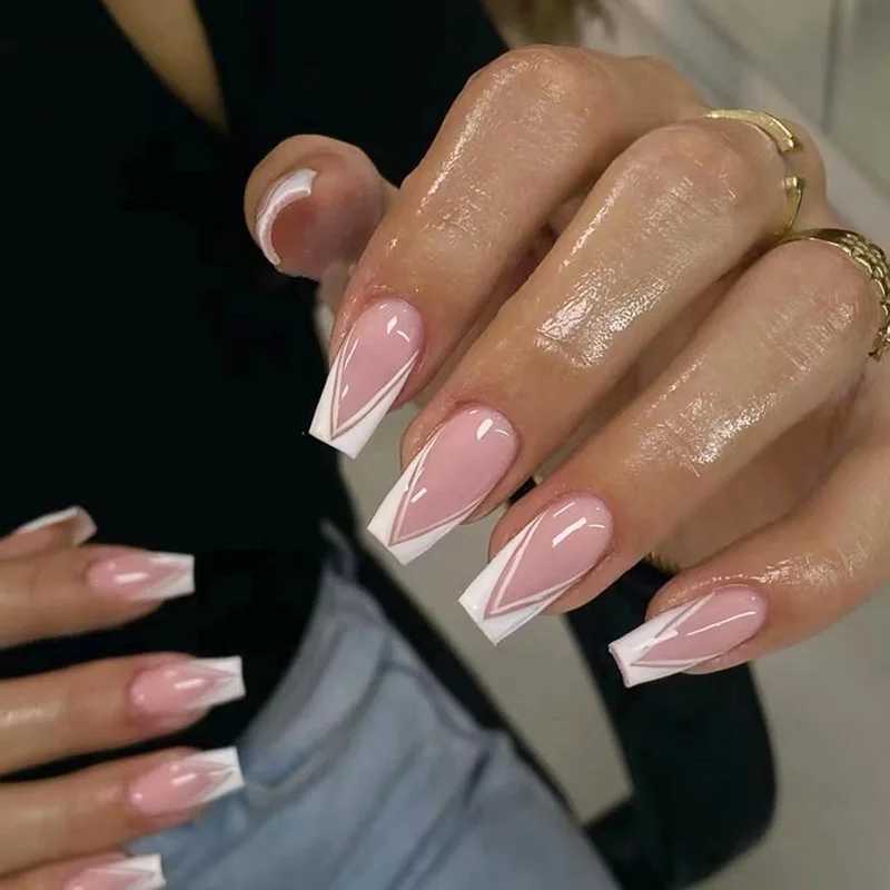 24Pcs minimum short square fake nail solid white color press nail can be reused fake nail reminder for female girls 2025 W250410