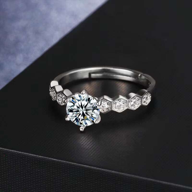 RFJEWEL New Arrival Mosang Stone Four Claw Ring for Female Silver Ring Geometric Set Diamond Ornaments Beautiful Ring