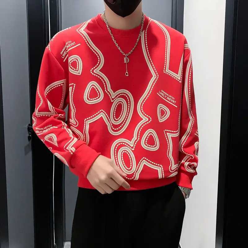 Spring Autumn New Fashion Cotton Printed T-Shirts Mens Clothing Casual Loose Tees Pullovers Korean Style O Neck Long Sleeve Top K251110