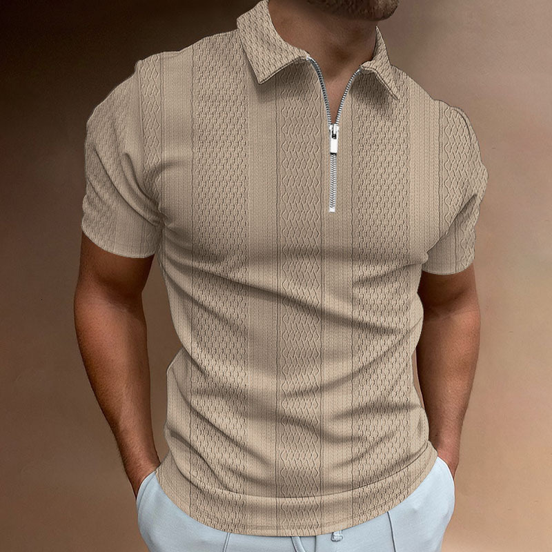 2025 summer mens polo shirt solid color short sleeve lapel T-shirt casual vertical jacquard mens top