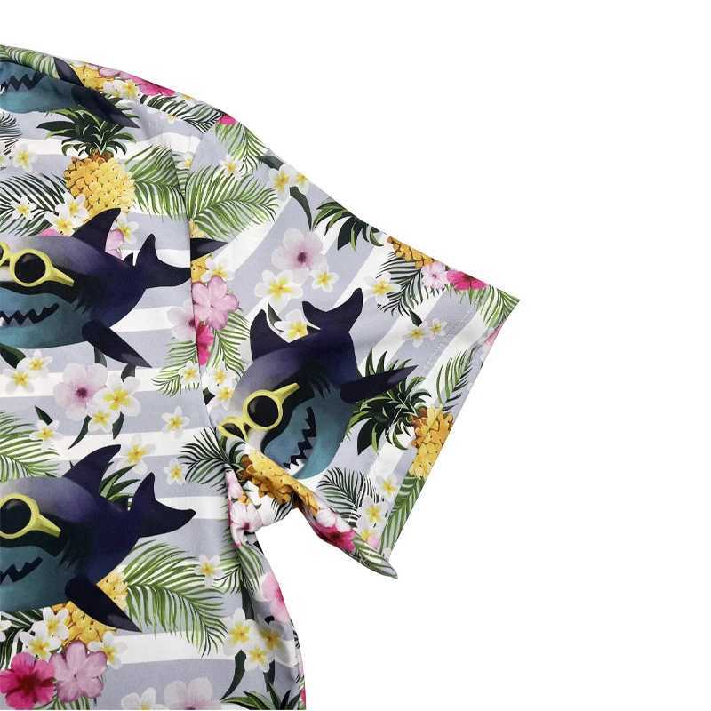 Mens Hawaiian print short sleeved summer beach pineapple flower casual top X250410