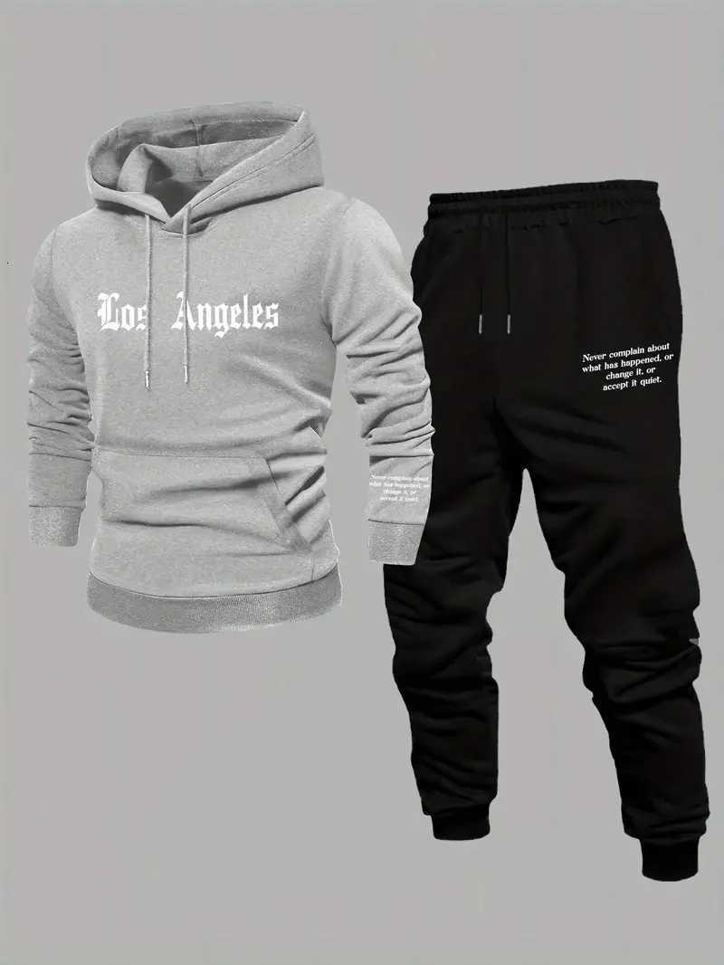 Mens Fall/Winter Sporty Casual Set - Trendy American Streetwear Multi-Purpose Print Sweatshirt Pants Full Set W251110