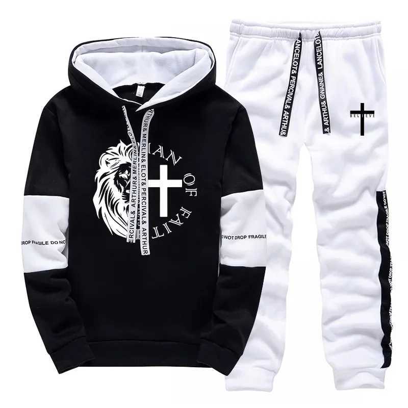 2025 New Arrival Mens Christian Design Sweatshirts Sweatpants 2pcs Set Fall Winter Urban Casual Sporty Fashion Hoodie Tracksuit W251110