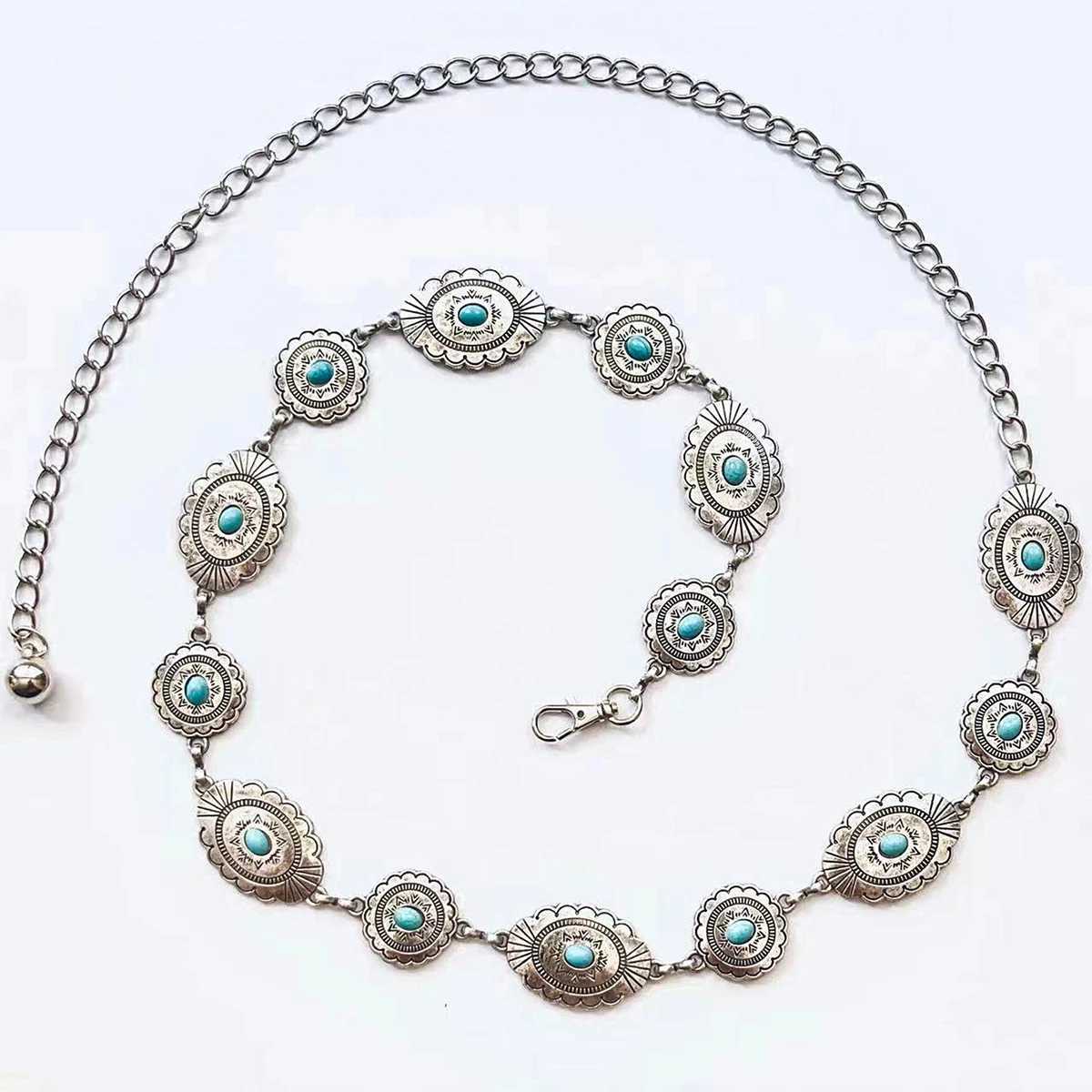 Geely Fashion Retro Elegant Metal Womens Turquoise Waist Chain X250410