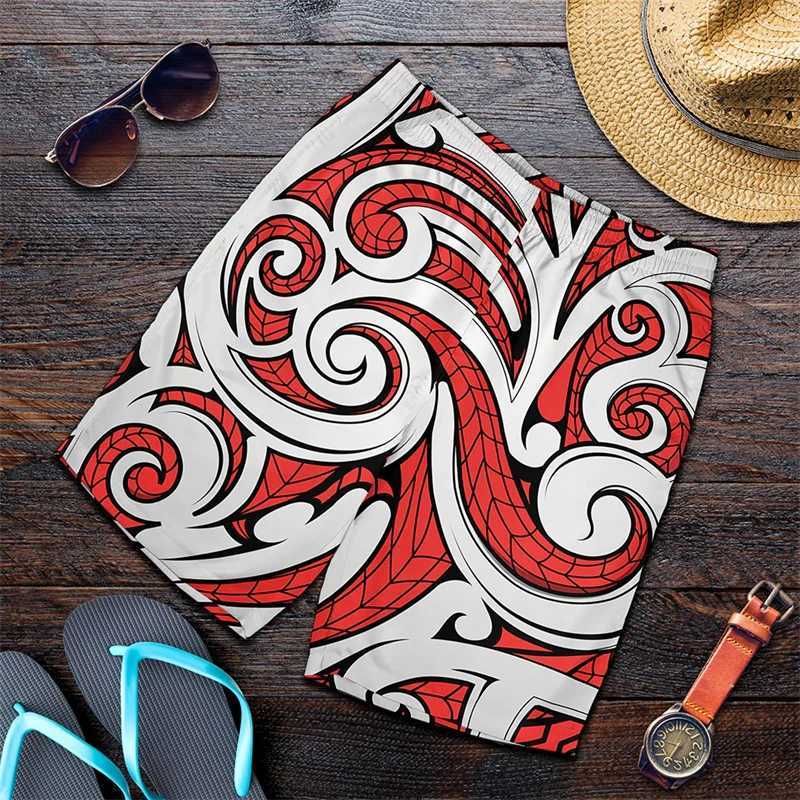 New Mens Summer Shorts Loose Fashion Shorts 3D Printed Casual Maori Ethnic Pattern Harajuku Tree Trunk Sports Quick drying ShortsW250410
