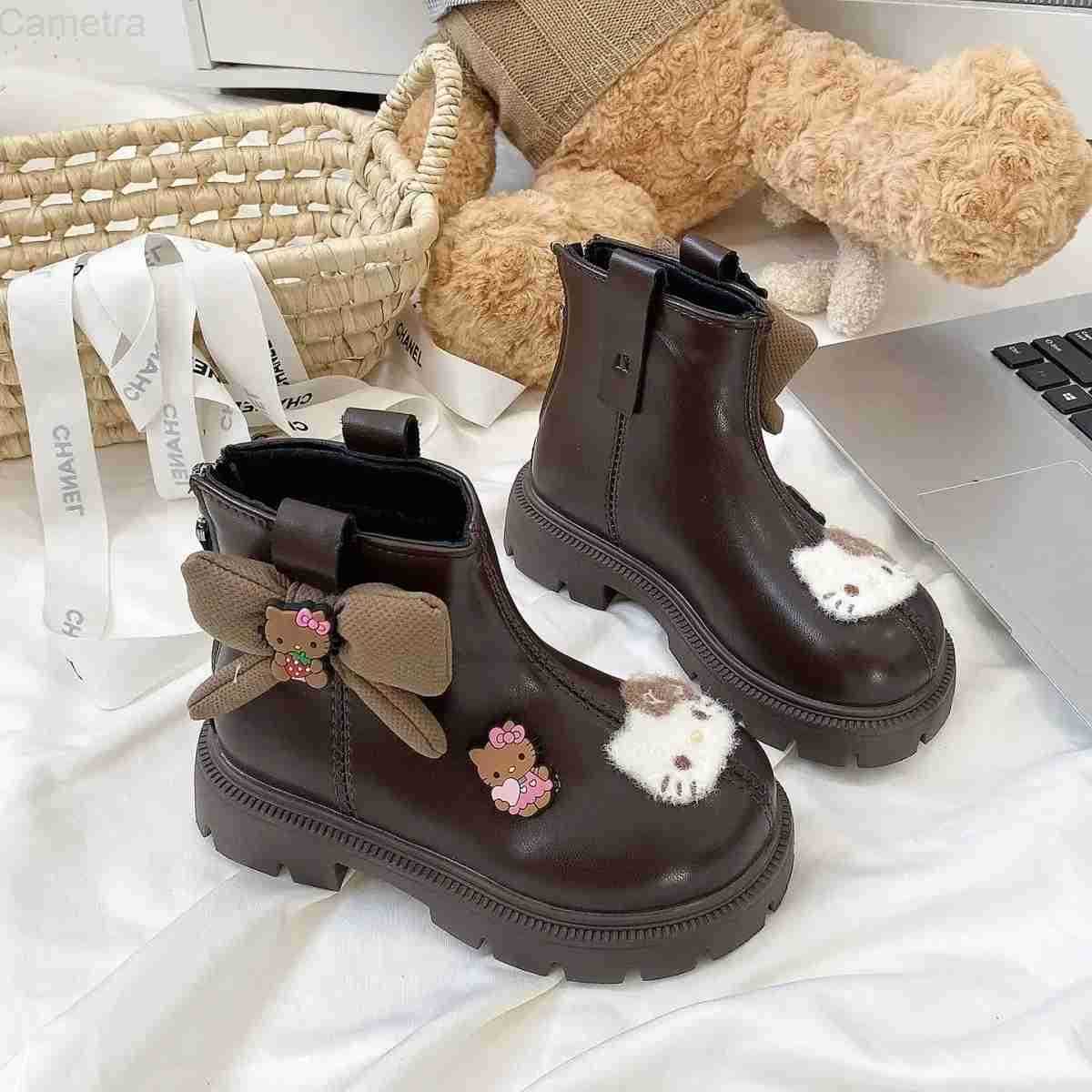 Sanrio Winter Hello Kitty Martin Boots Anime Kawaii Children Autumn Winter Cotton Boots Cartoon Fleece Warm Cotton Shoes Gift H251110