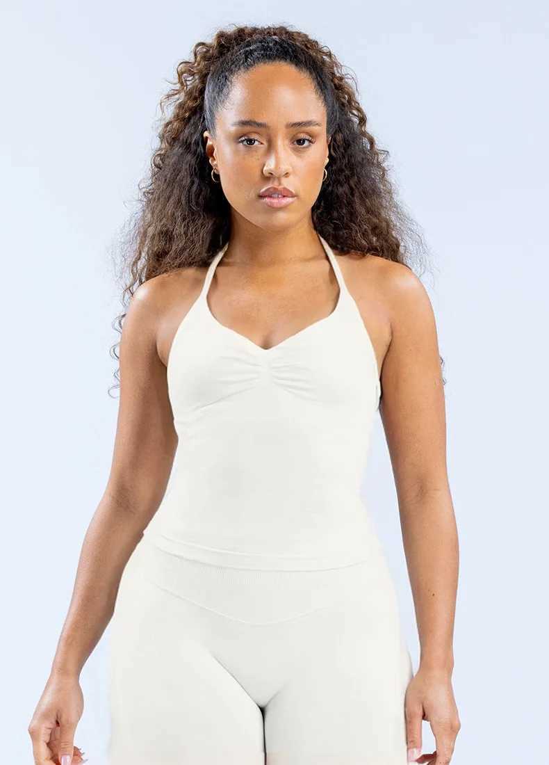 Womens long yoga vest with built-in bra and detachable cup shoulder strap backless fitness top used for running Pilates gymXJ250410