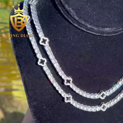 Fashion Black Clover Moissanite Tennis Chain Bracelet 925 Silver 3mm Moissanite Bracelet Pass Diamond test Hip Hop Bracelet