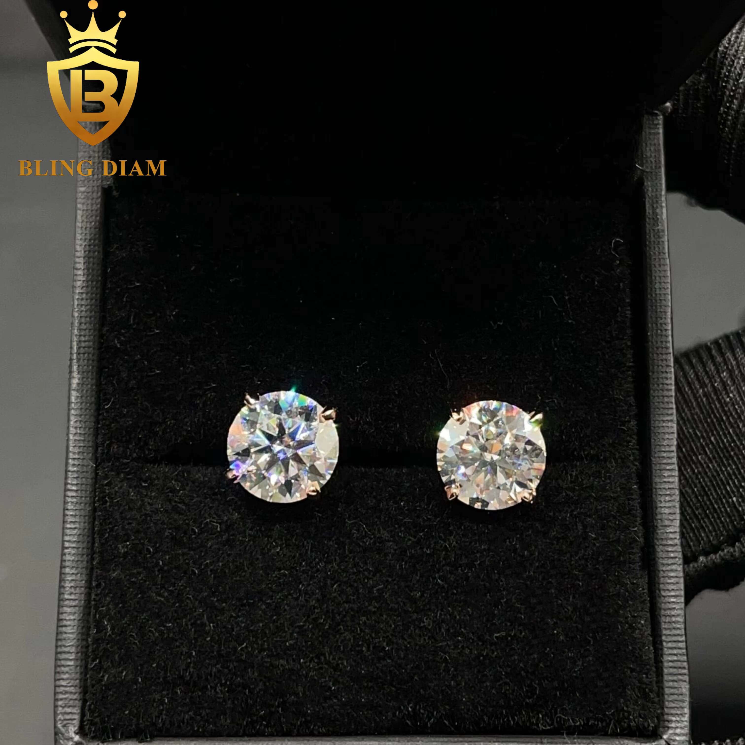 8mm Fine Jewelry Gold Plated 925 Sterling Silver VVS Moissanite Diamond Screw Back Stud Earrings