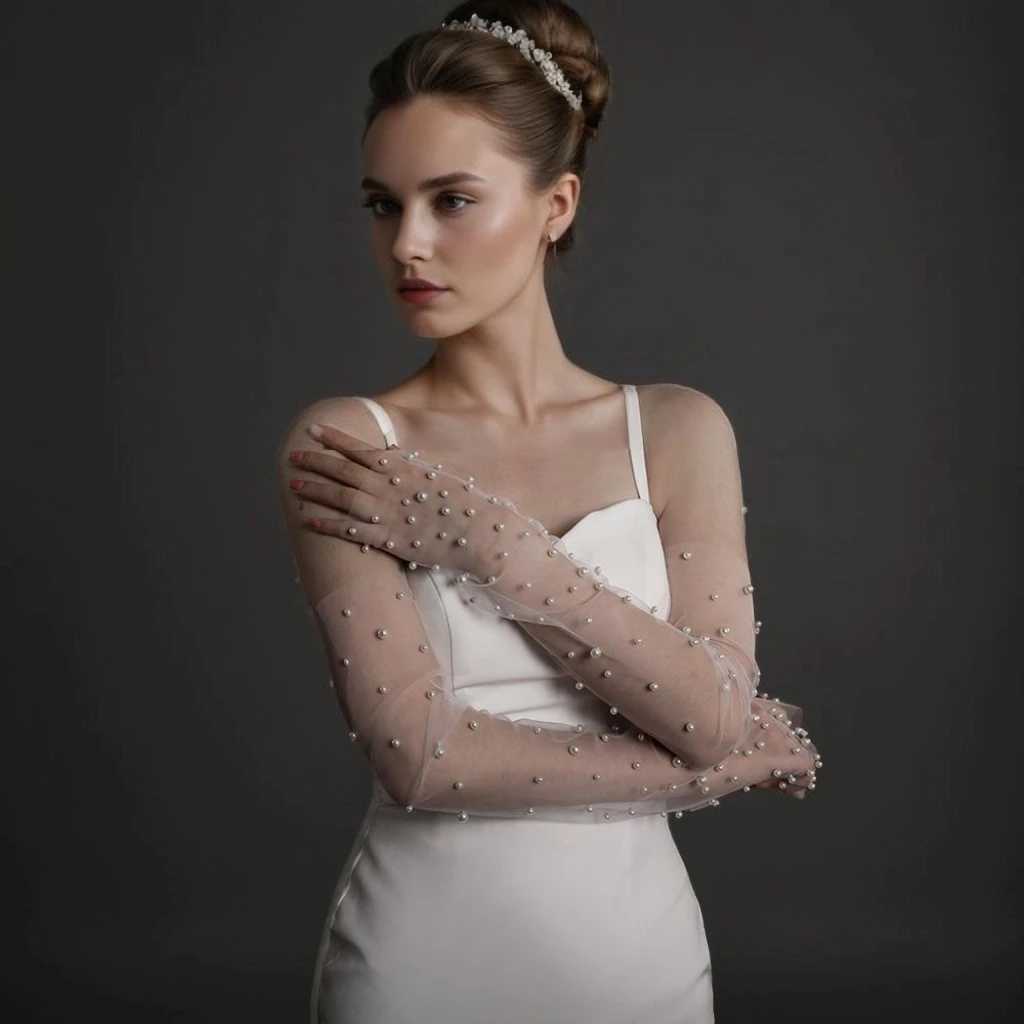 1 Pair Bridal Fingerless Pearl Gloves Wedding Sleeves Removable Shrugs for Women Summer Elegant Bolero Shoulder Cape VPM10 L251110