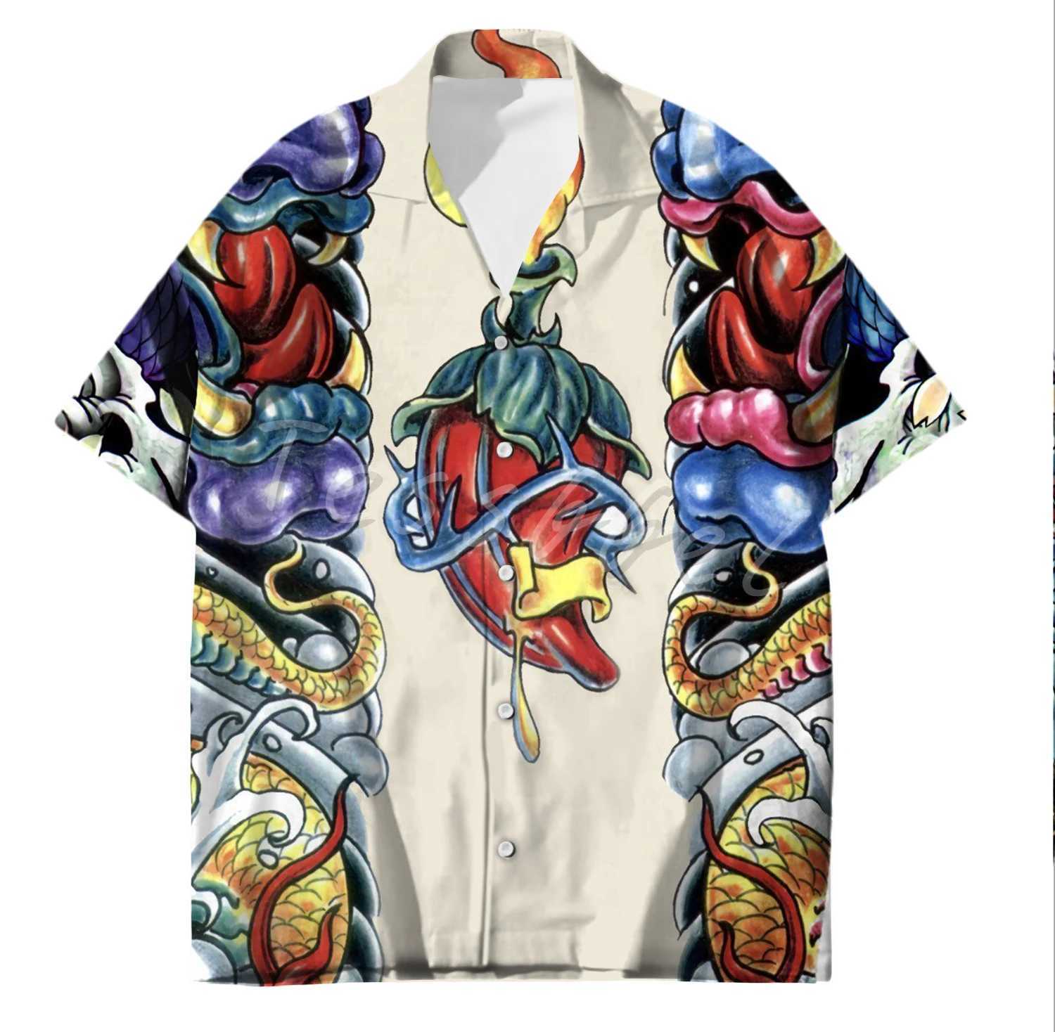 Tessffel Samurai Japanese Tattoo 3D Printed Mens Hawaiian Beach Shirt Fashion Summer Harajuku Leisure Oversized Street Clothing X250410