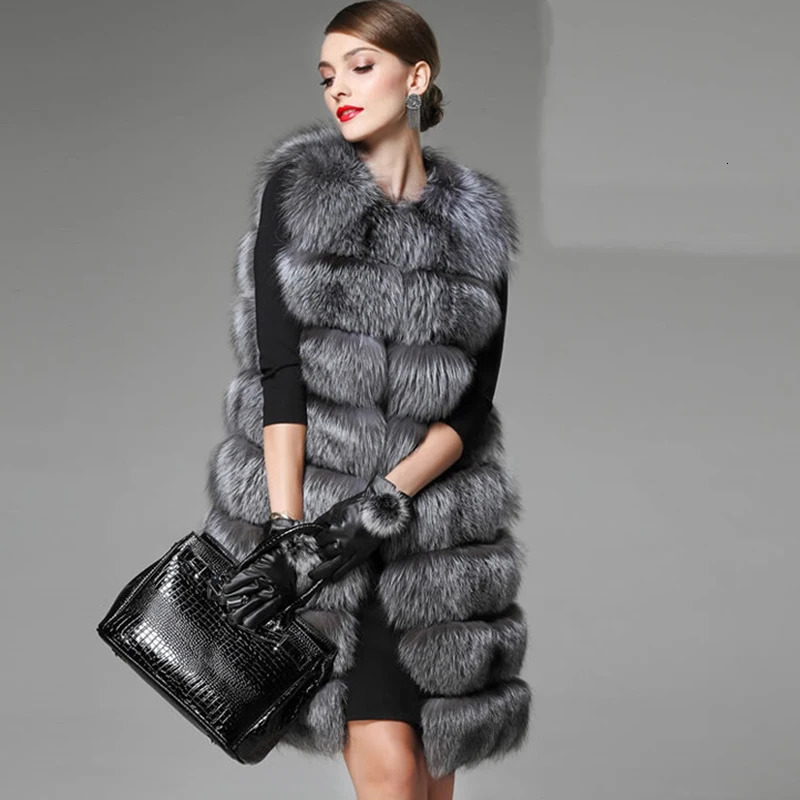 European station high fur vest womens entire skin silver fox Fox hair long Korean version of a large coat jacket 251110