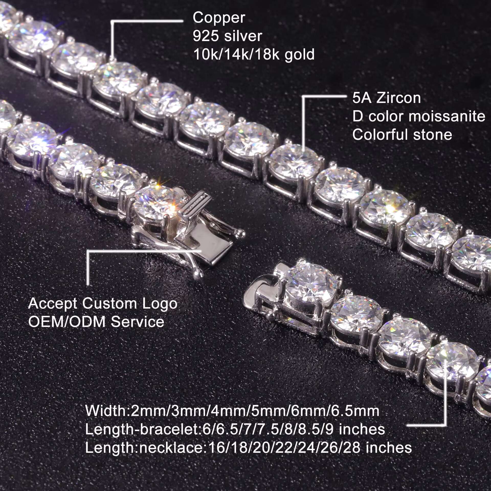 Wholesale Hip Hop Jewelry Fashion Iced Out 18K Gold Plated 925 Silver Brass Zircon Tennis Chain Necklace for Men Women