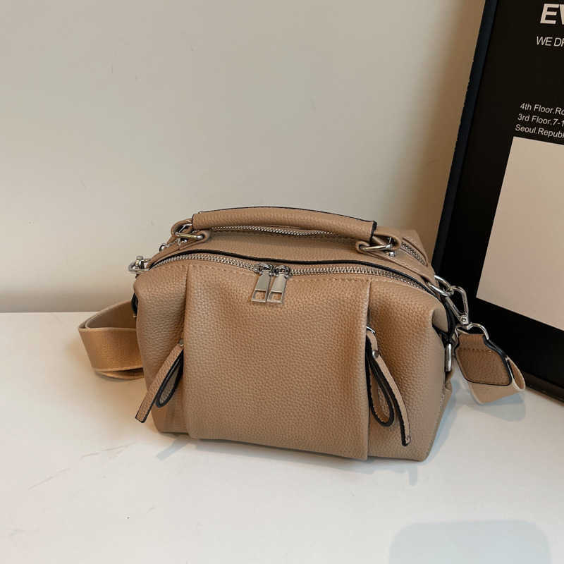 Fashion Bag Women's Bag Autumn Winter New Multi-layer Small Bag Soft Leather Wrinkle Niche Handbag Wide Strap Crossbody Bag
