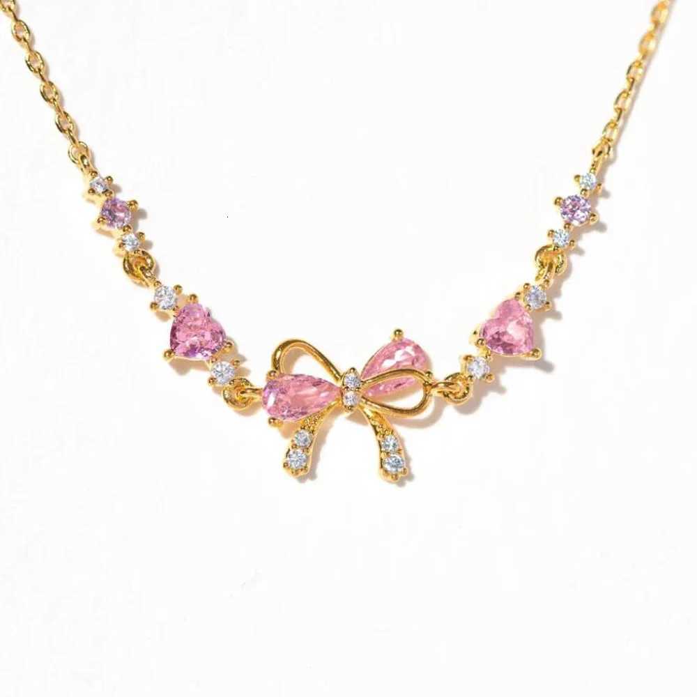Y2K Exquisite Sweet Pink Zircon Bowknot Love Heart Chain Bracelet For Women Girls Party Birthday Jewelry GiftT251110