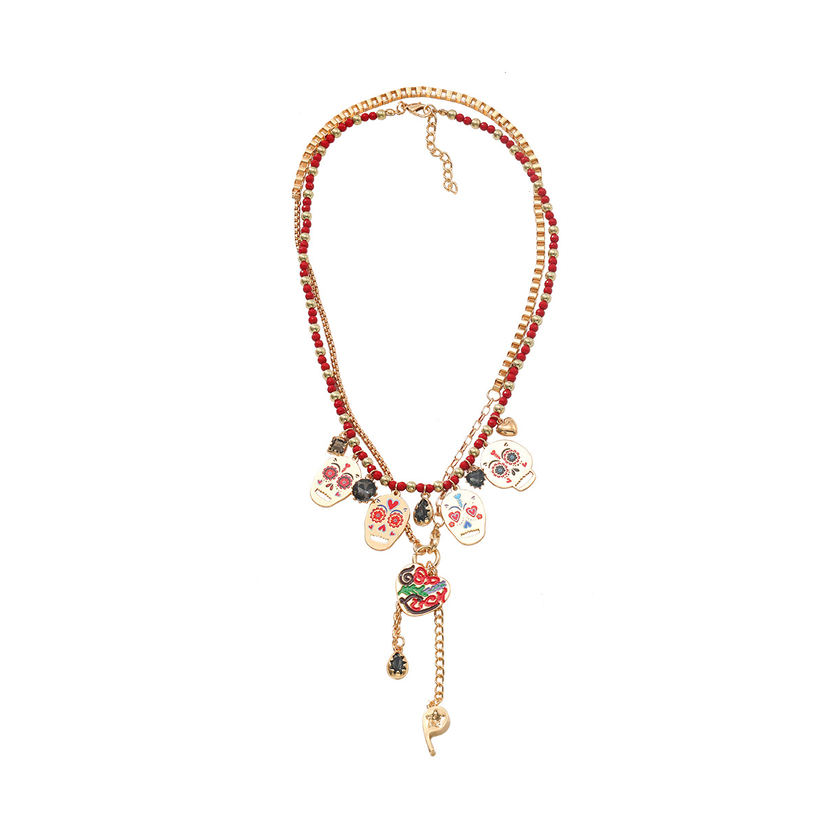 Exquisite Alloy Skull Love Whistle Two Piece Necklace Hand Woven Design Necklace Daily Wear Necklace