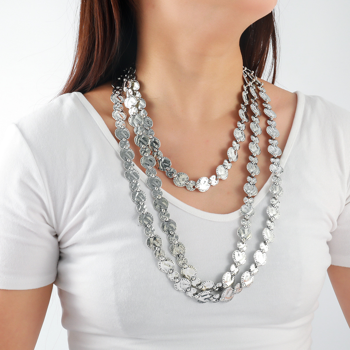 Fashionable Multi Layer Hip Hop Punk Style Necklace Geometric Coin Bohemian Style Necklace Daily Trendy Outfit Boutique Accessories