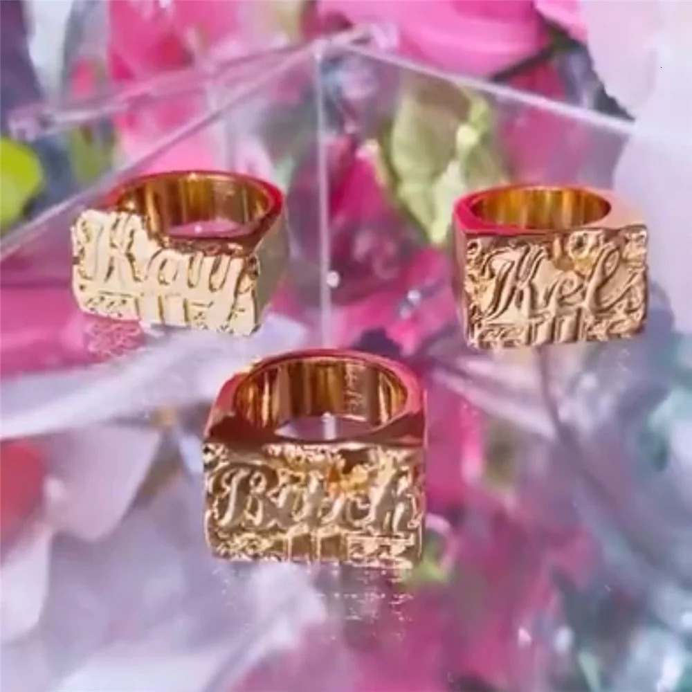 Custom Double Layers Nameplate Ring Hip Hop Women Two Color Name Ring Retro Jewelry For Gift Drop 250409