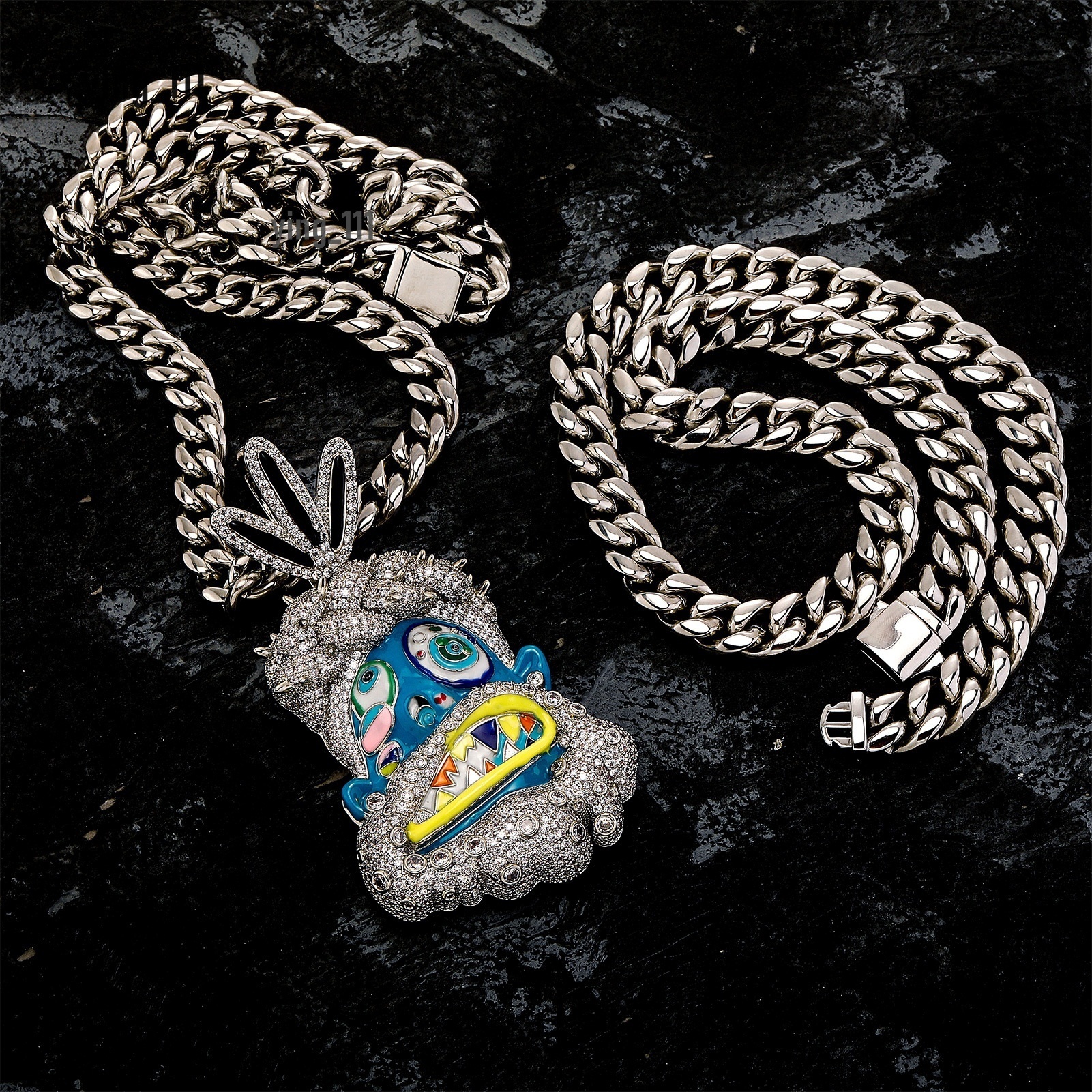 Customer Rapper Travis Scott Hip Hop Zircon Colorful Jesus Pendant Cuban Link Chain