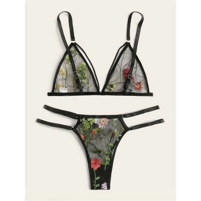 Lace Sexy Lingerie New Printed Mesh Three Point Sexy And Fun Set