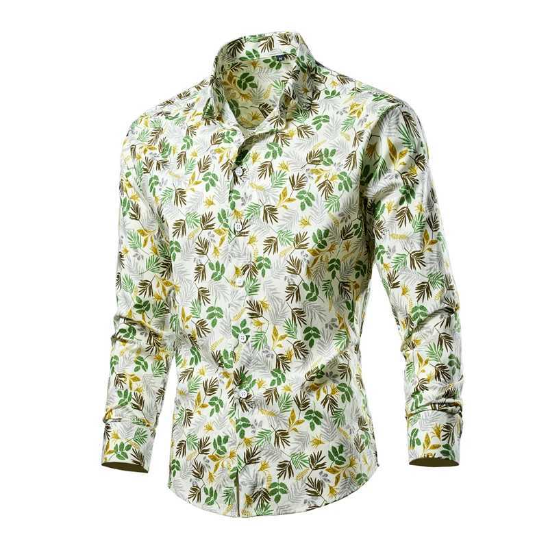 New 2024 comfortable and casual high-quality mens shirt made of cotton soft and ultra-thin luxurious long sleeved Hawaiian streetwear collar X250410