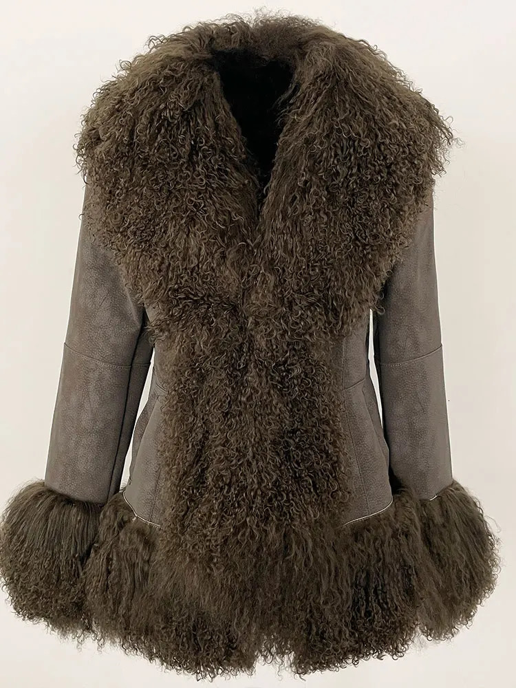 OFTBUY Autumn Winter Women Coat Real Natural Mongolia Sheep Fur Turndown Collar Fashion Jacket Thick Warm Casual Overwear 251110
