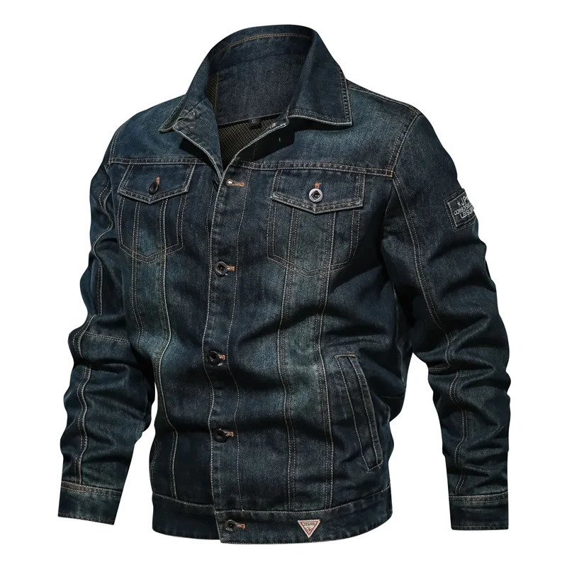 cotton denim jacket spring mens solid collar fashionable motorcycle slim fit casual 250401