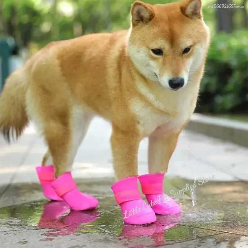 New Arrival 4 pieces of waterproof and anti slip rubber boots for pets suitable for small medium and large dogs cats outdoor dog ankle boots and pet a