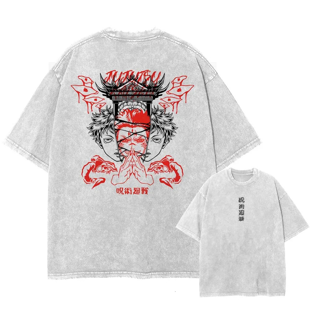 Cartoon Anime Printed Hip Hop T-shirt Mens and Womens Washed High Quality Street Clothing Japanese Style Harajuku Cotton Summer Short Sleeves 250410
