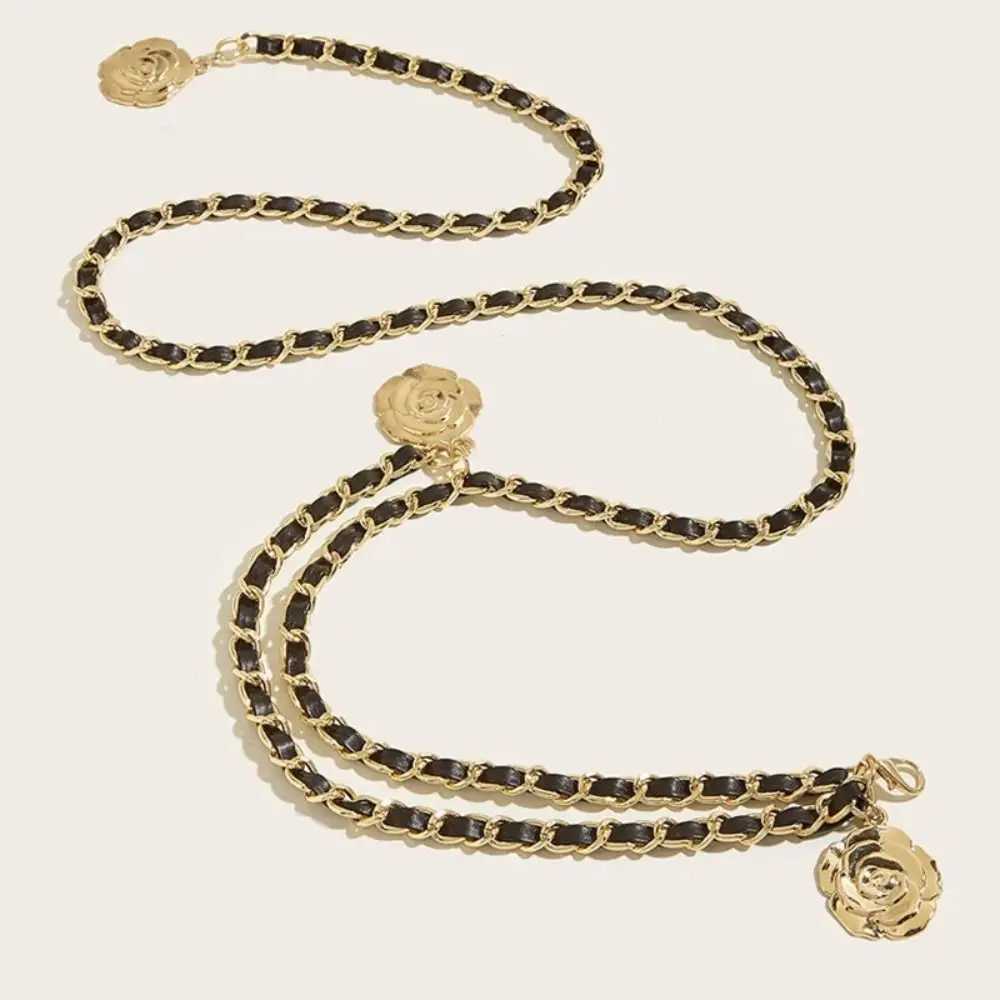 Adjustable waist chain fashionable punk jeans metal chain strap floral pendant dress waist belt X250410