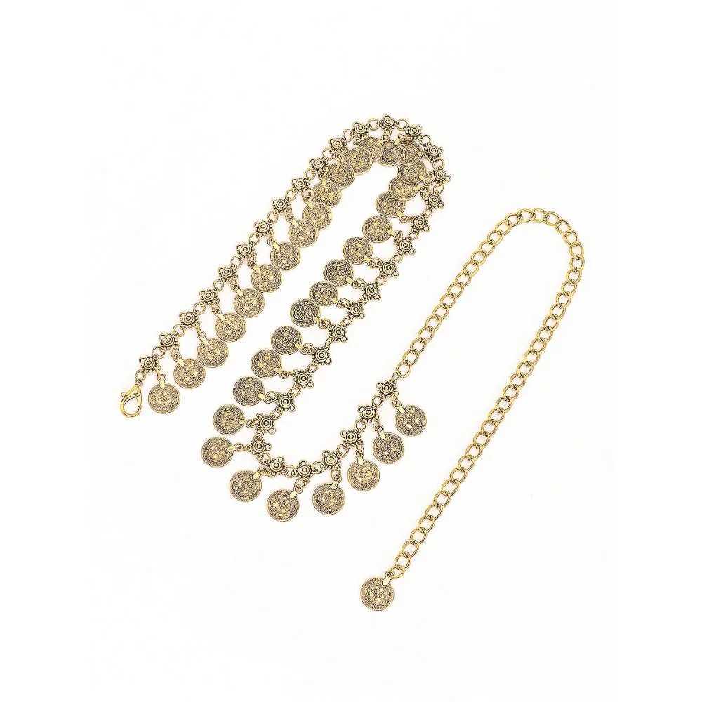 Womens metal waist chain thin decorative band used for dresses belly dance gold X250410