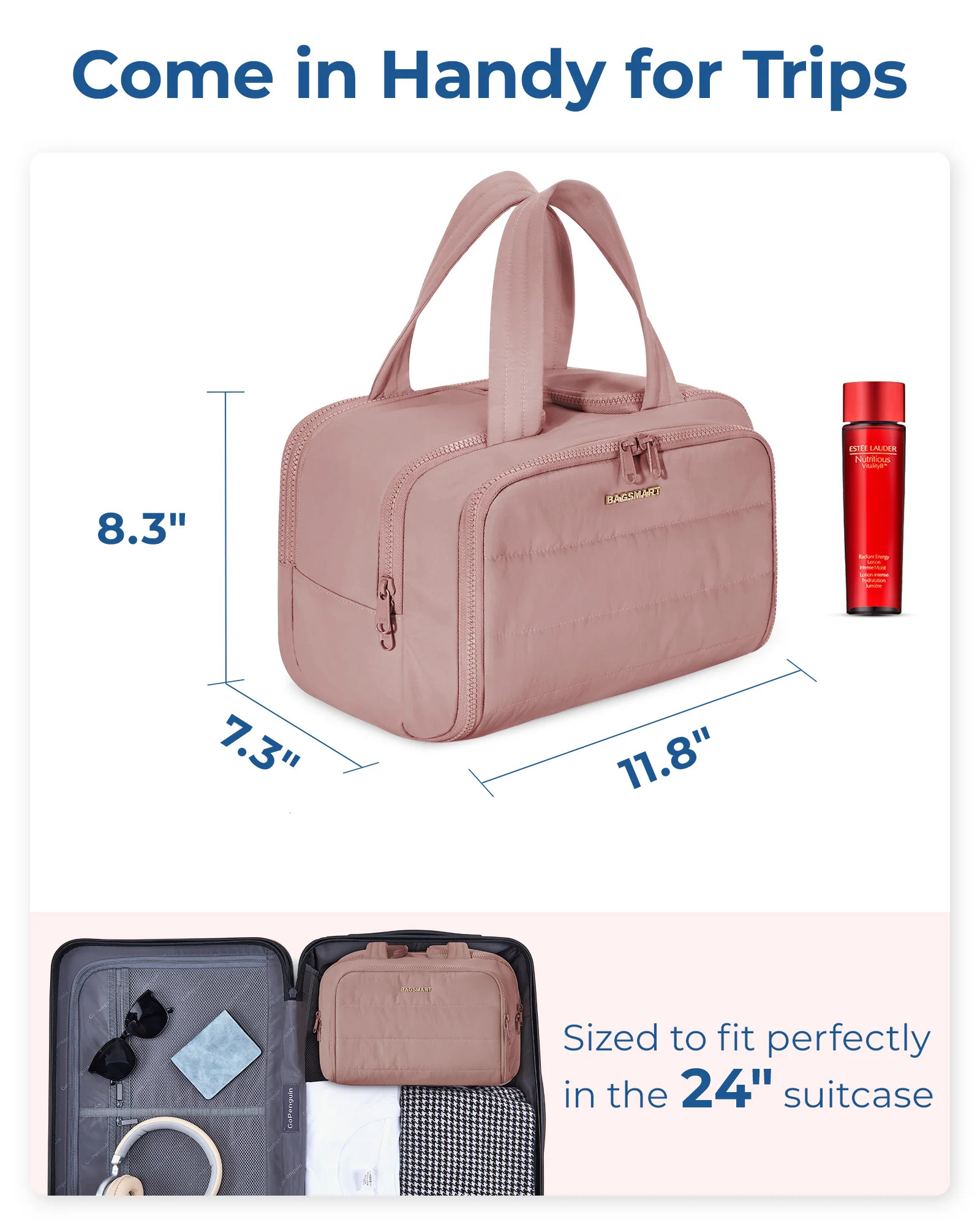 BAGSMART Large Capacity Travel Toiletry Bag Opening Makeup Portable Cosmetic Storage With Handle For Accessories Toiletr 251110
