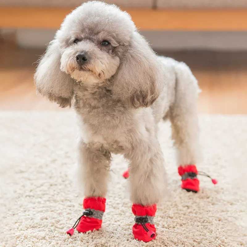New Arrival 4 piecesset of warm pet dog shoes for winter waterproof and anti slip dog shoes suitable for small and mediumsized dogs anti slip rain boo