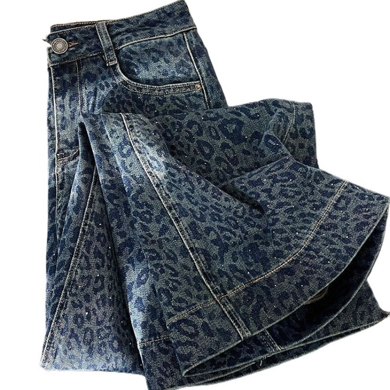 American Retro Leopard Print Jeans Loose and Versatile Trousers Womens Autumn Winter Heavy Industry Casual Pants Ins Z260313