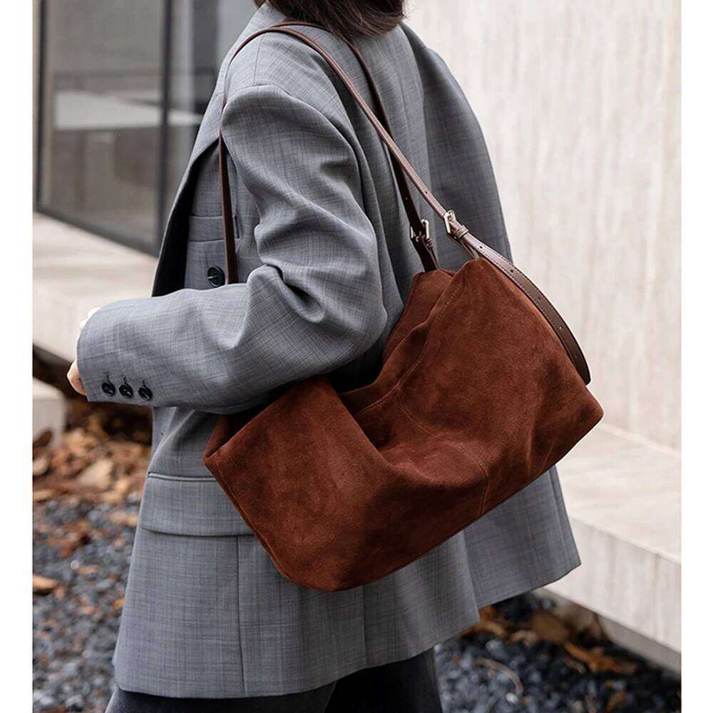 New Frosted Genuine Leather Tote For Women Large Capacity Soft Pebbled Shoulder Bag Stylish Handbag Brown/Black/Beige Suotong1110