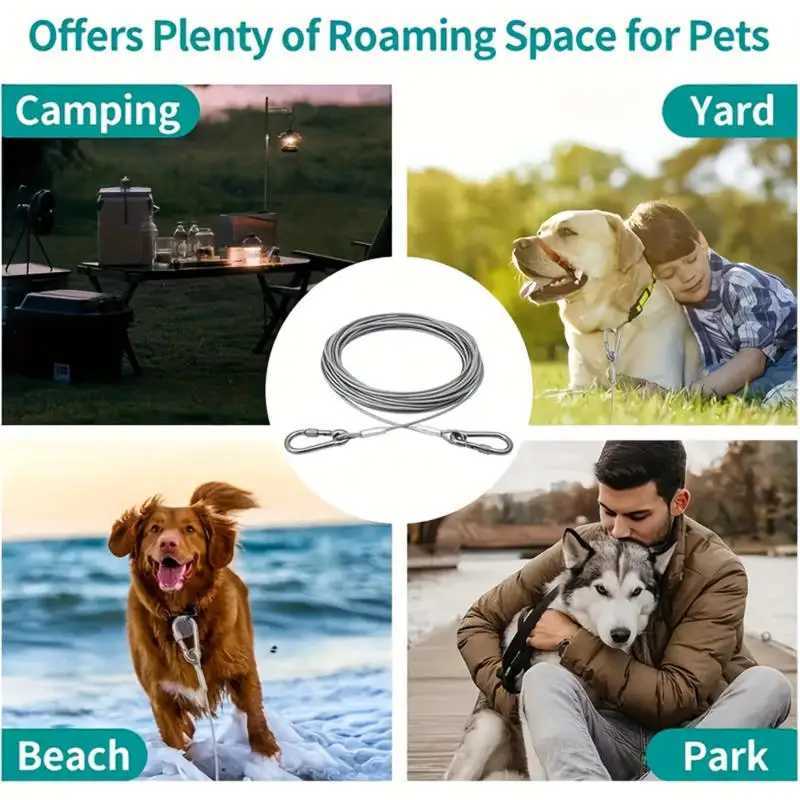 Double-headed Dog Tie Out Cable Leash Raction Rope With Metal Buckle Steel Wire Anti-rust Training Collar Outdoor Dogs Strap J251110