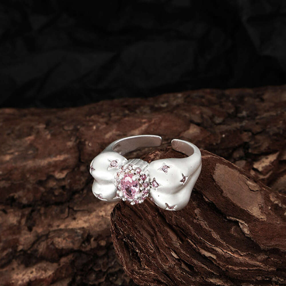Open Pink Rhinestone Bowknot for Women Sweet Gentle High-end Index Finger Korean Style Ins Wholesale Ring
