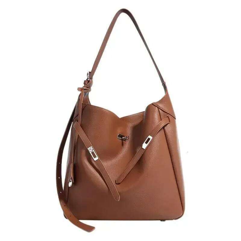 Genuine leather shoulder handheld large underarm fall winter luxury designer bucket bag for women new