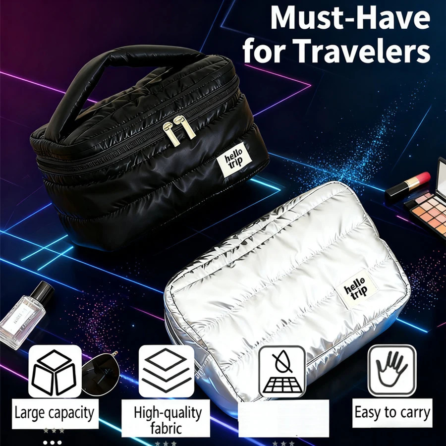 Large Capacity Makeup Bag Waterproof Quilted Cosmetic Toiletry Bag for Women Travel Organizer with Zipper 251110