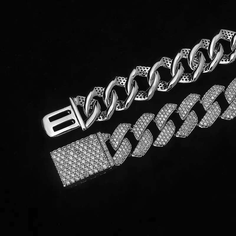 12mm Cuban chain bracelet with adjustable rust prevention function, featuring zircon sier rose gold