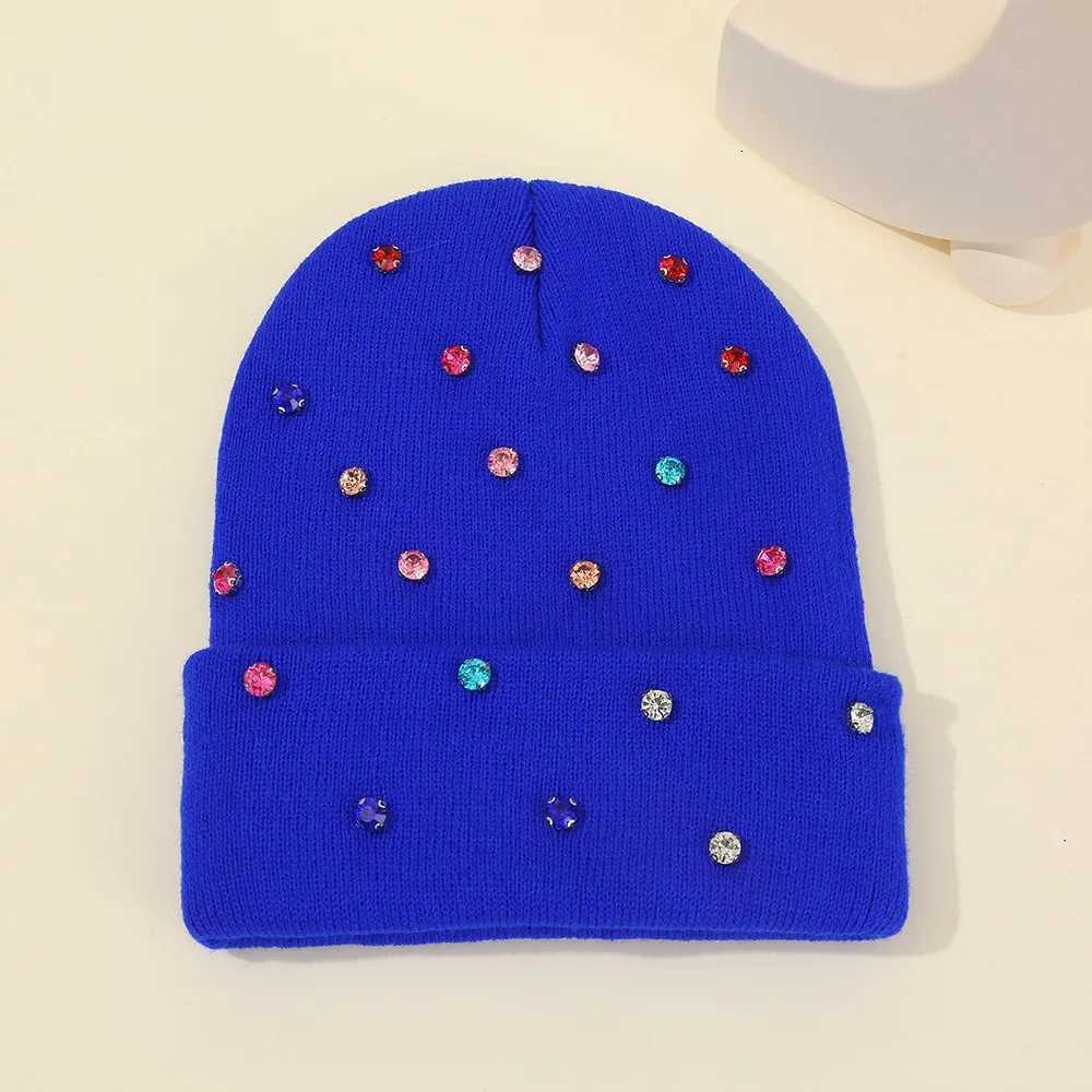 Soft Winter Knit Beanie with Rhinestones Cozy Ladies Slouchy Cap for Fall Winter Street StyleXJ251110
