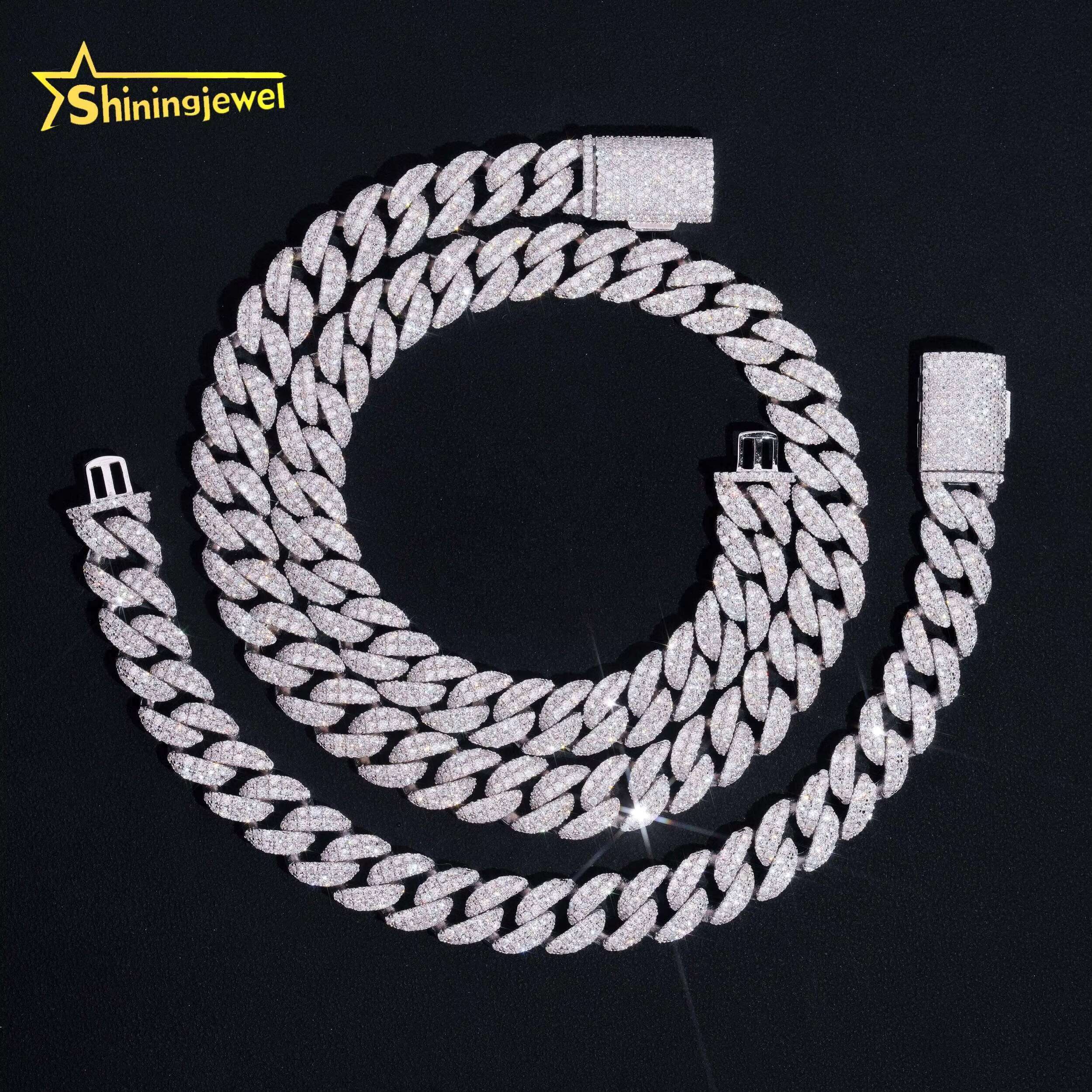 Pass Diamond Tester Ready to Ship Hip Hop 925 Silver Iced Out 12mm Mens Moissanite Necklace Cuban Link Chain