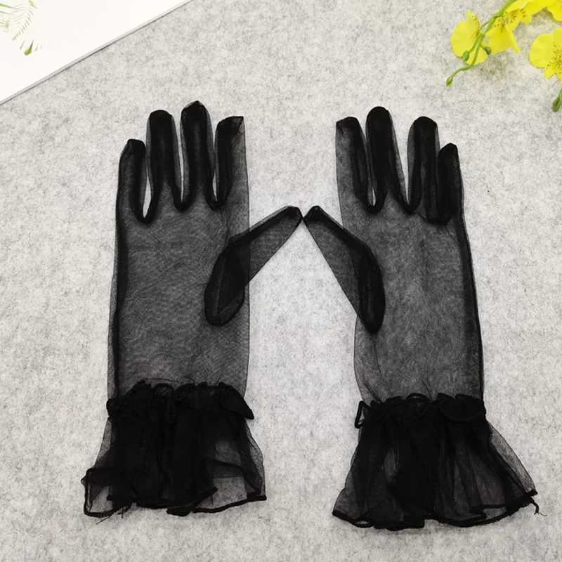 Black Silk Short Gloves Women Lace Tulle Gloves Mesh Gauze Ultra Thin Vintage Elegant Opera Gloves Transparent Party Gloves L251110